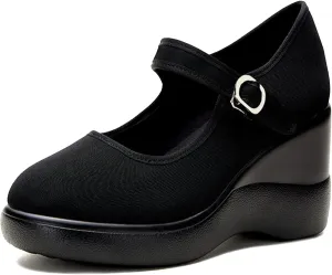 MDIOEP Women's Platform Wedge Height Increasing Mary Jane Shoes with Ankle Strap Comfortable Round Toe Lightweight Orthopedics Walking Shoes Casual High Heel Wedges