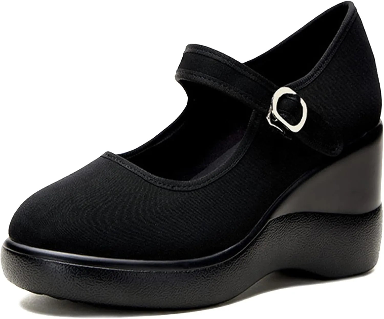 MDIOEP Women's Platform Wedge Height Increasing Mary Jane Shoes with Ankle Strap Comfortable Round Toe Lightweight Orthopedics Walking Shoes Casual High Heel Wedges