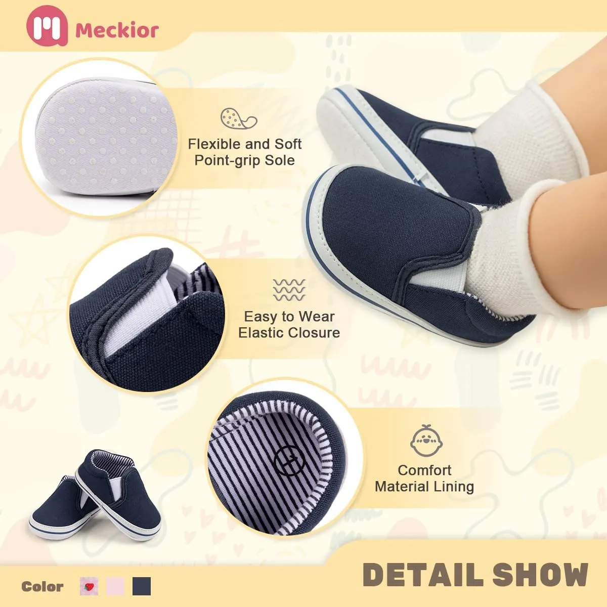 Meckior Infant Baby Girls Boys Canvas Shoes Soft Sole Toddler Slip On Newborn Crib Moccasins Casual Sneaker Austin Boy's Flat Lazy Loafers First Walkers Skate Shoe