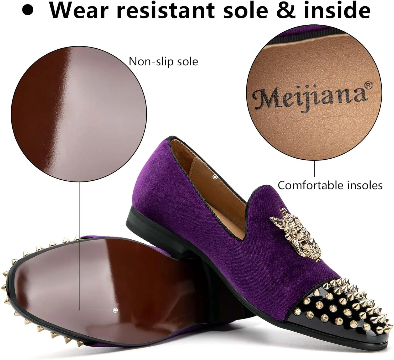 Meijiana Mens Velvet Loafers Dress Shoes with Metal Embellishments Party Luxury Loafer Shoes