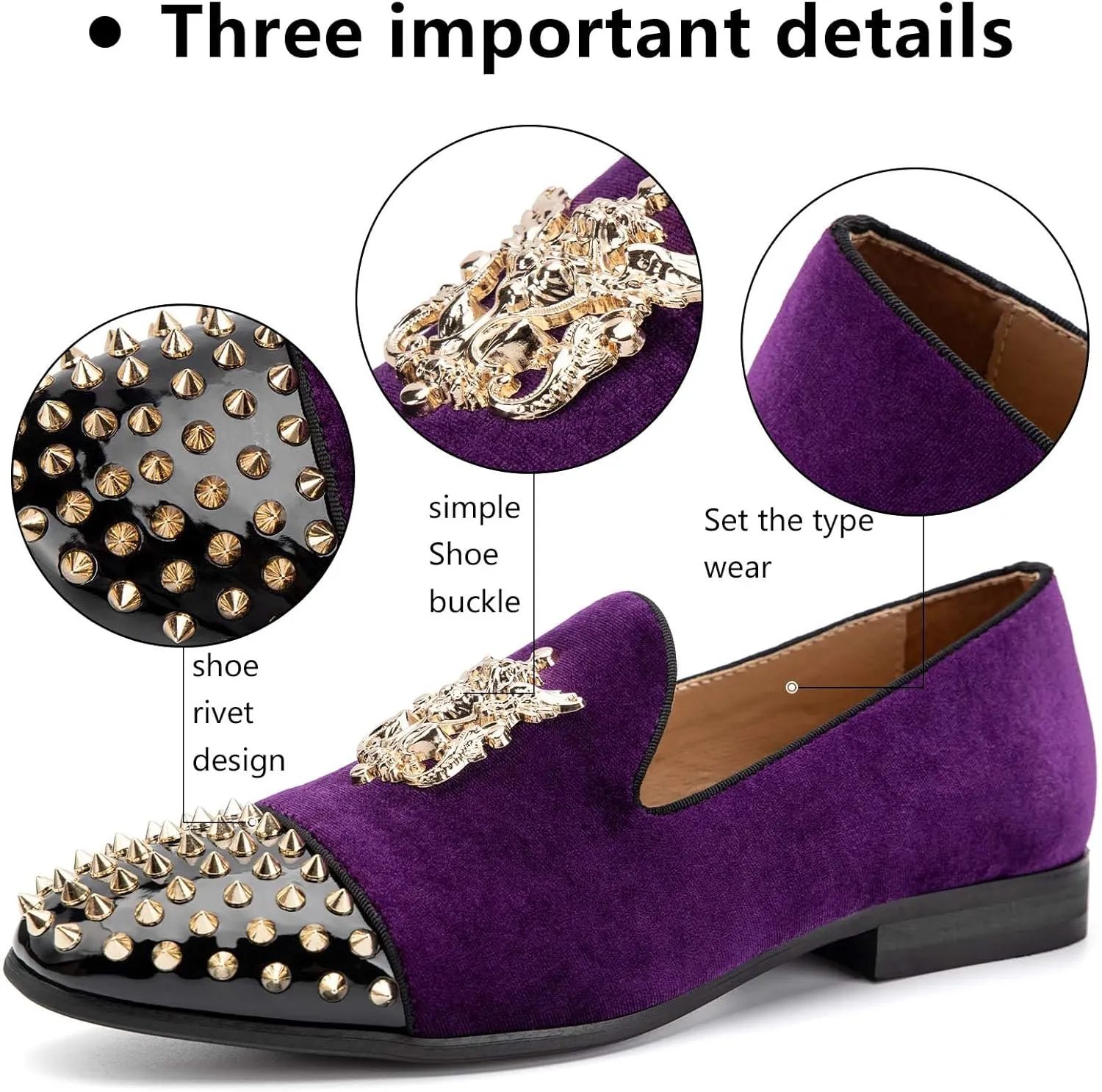 Meijiana Mens Velvet Loafers Dress Shoes with Metal Embellishments Party Luxury Loafer Shoes