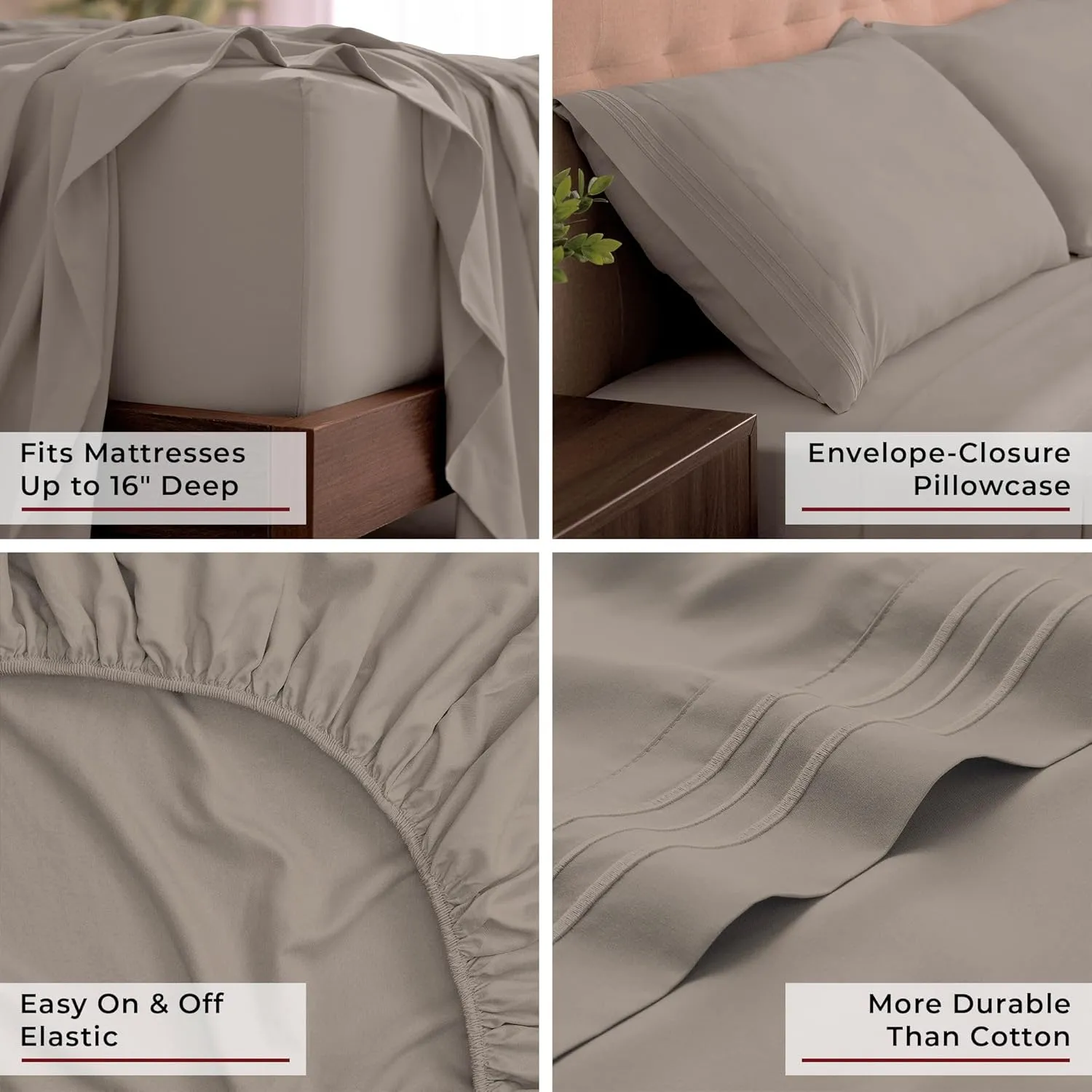 Mellanni King Sheets Set - 4 PC Iconic Collection Bedding - Hotel Luxury, Extra Soft, Cooling Bed Sheets - Wrinkle, Fade, Stain Resistant (King, Tan)