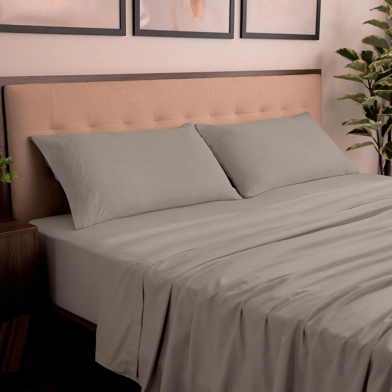 Mellanni King Sheets Set - 4 PC Iconic Collection Bedding - Hotel Luxury, Extra Soft, Cooling Bed Sheets - Wrinkle, Fade, Stain Resistant (King, Tan)