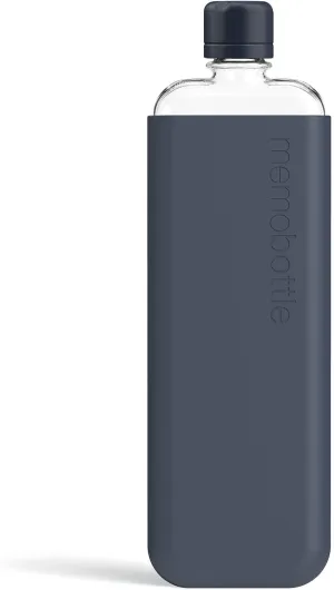 memobottle SLIM (Midnight Blue) Bundle - 15oz (450ml) - Bottle, silicone sleeve & lid | Sleek, Slim & Flat Water Bottle for Bags & Laptops | BPA Free Tritan | Ideal for Daily Use | Modern
