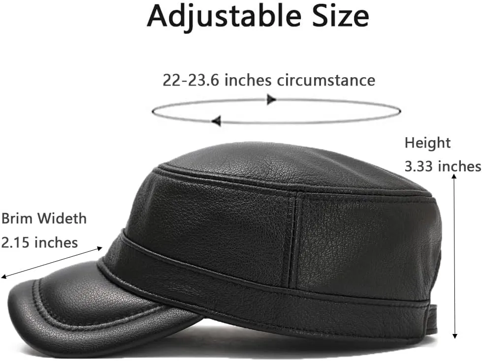 Men Lambskin Leather Cadet Army Caps Military Caps Flat Top Cap