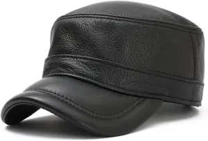 Men Lambskin Leather Cadet Army Caps Military Caps Flat Top Cap