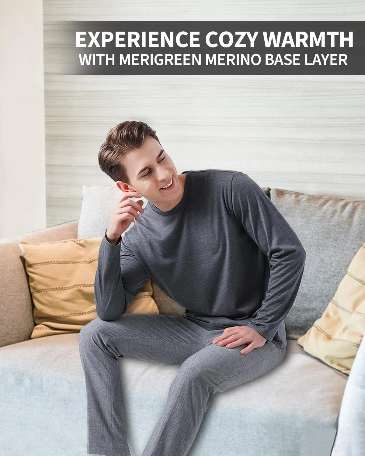 Mens 100% Merino Wool Base Layer Midweight Merino Wool Long Sleeve Thermal Shirts for Men, Ultra Comfort & Soft