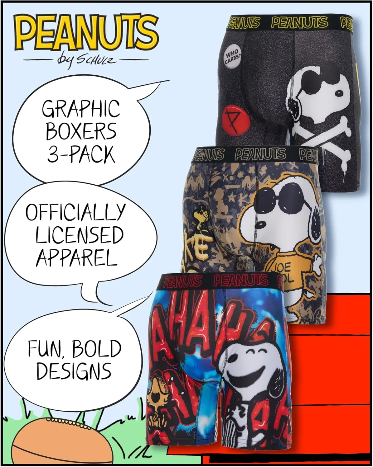 Mens Boxer Briefs - Peanuts Snoopy Soft Stretch Cotton Lined Crotch No Fly Underwear Boxers for Men (Sizes: S-XL)
