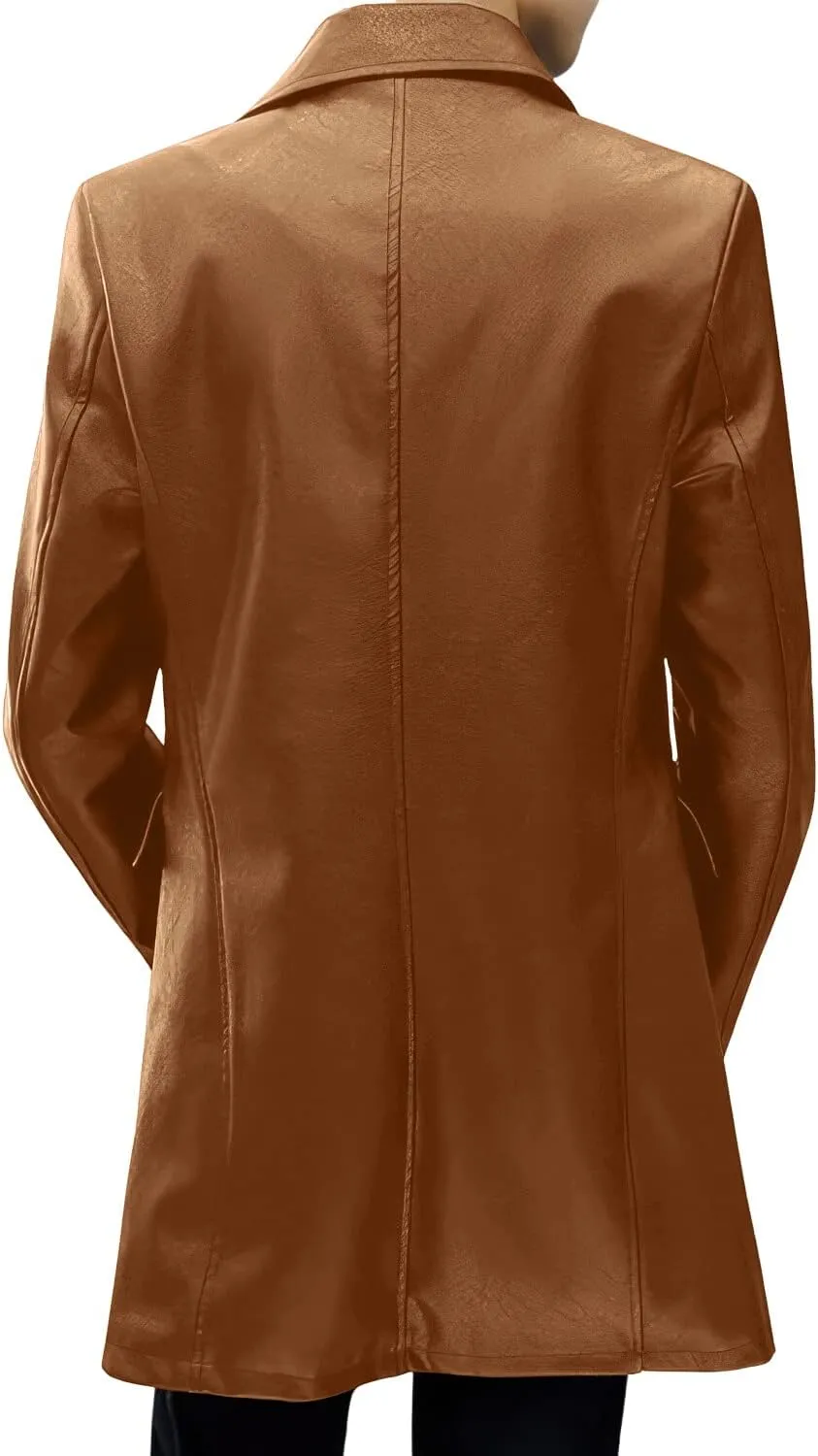 Men's Brown Sheepskin Biker Leather Trench Coat – Single-Breasted, Classic England Style for Casual, Moto & Scooter Riders