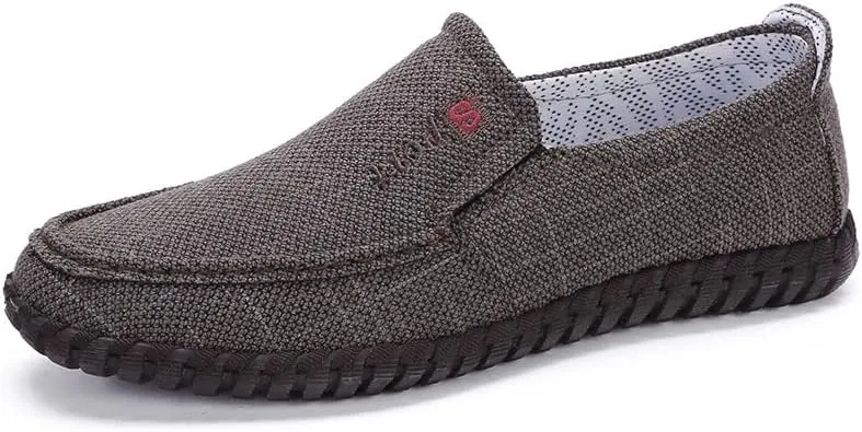 Mens Canvas Loafers Lightweight Breathable Walking Shoes Comfortable Non-Slip Driving Shoes Retro Casual Fashion