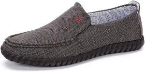 Mens Canvas Loafers Lightweight Breathable Walking Shoes Comfortable Non-Slip Driving Shoes Retro Casual Fashion