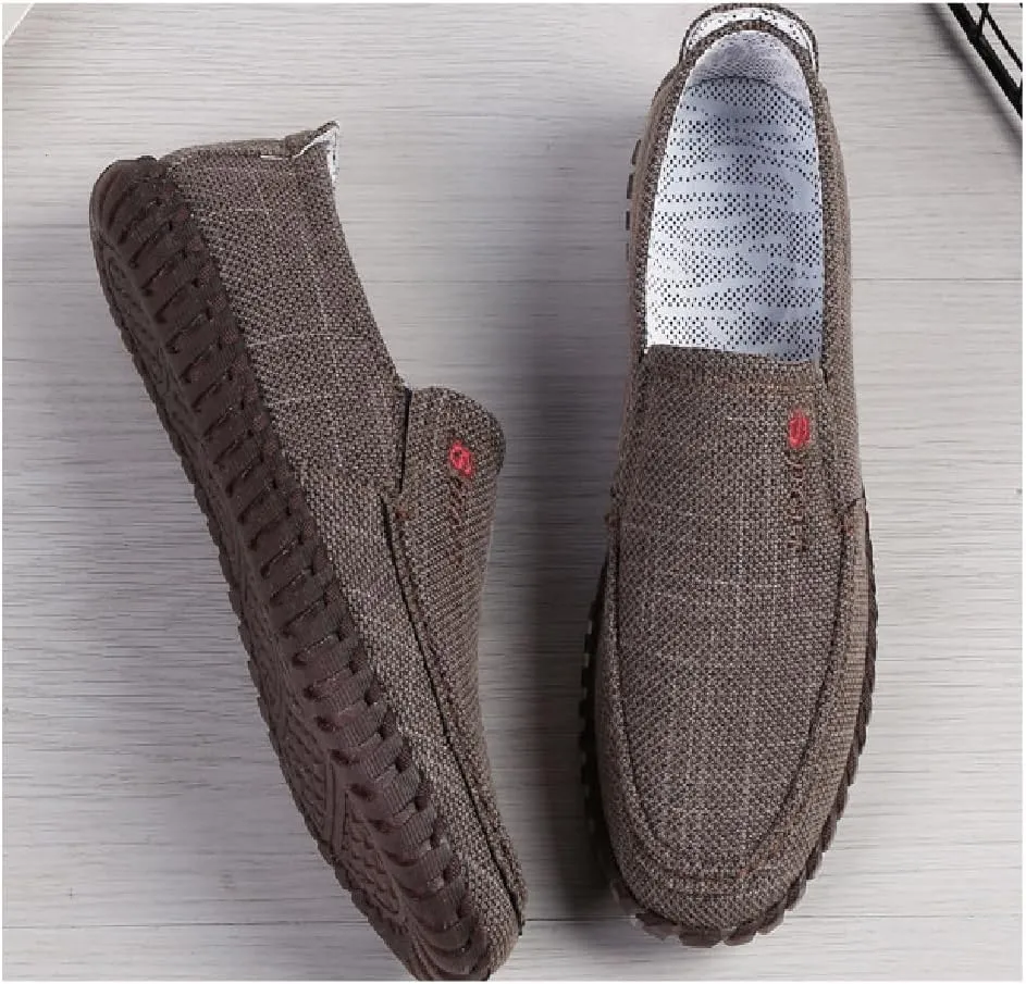 Mens Canvas Loafers Lightweight Breathable Walking Shoes Comfortable Non-Slip Driving Shoes Retro Casual Fashion
