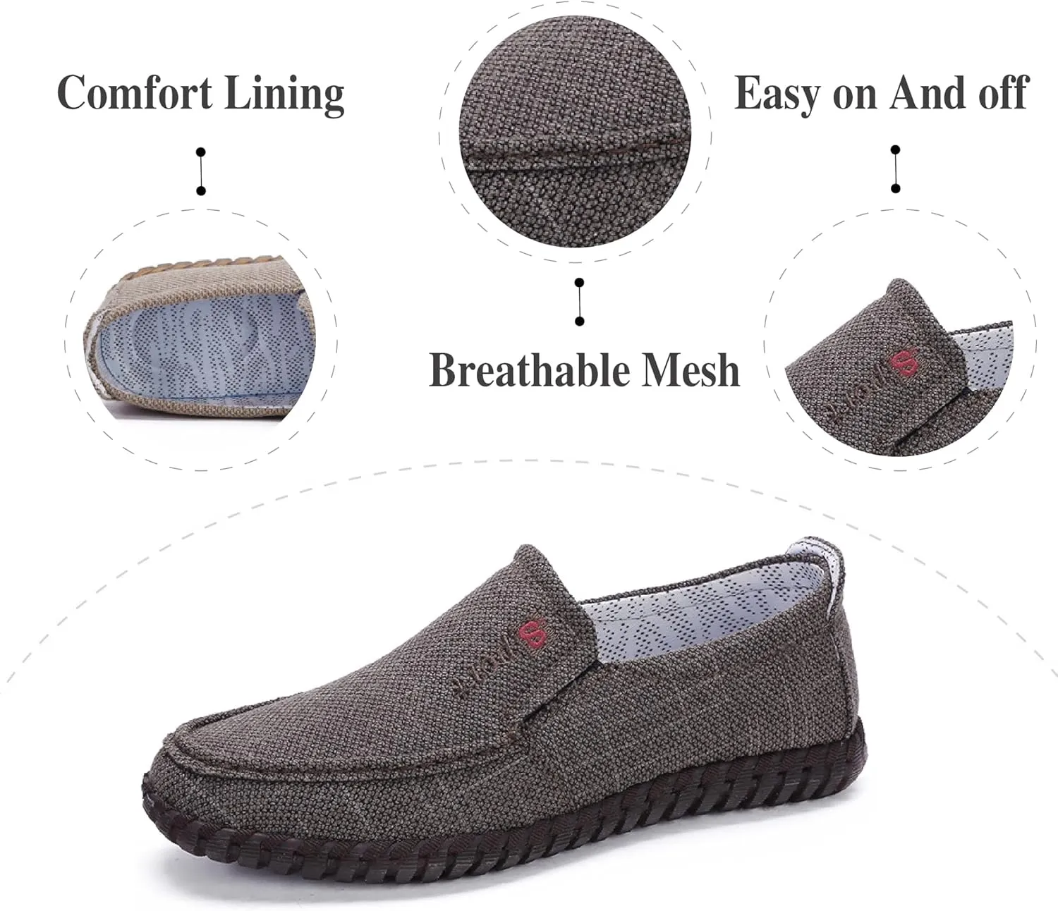Mens Canvas Loafers Lightweight Breathable Walking Shoes Comfortable Non-Slip Driving Shoes Retro Casual Fashion
