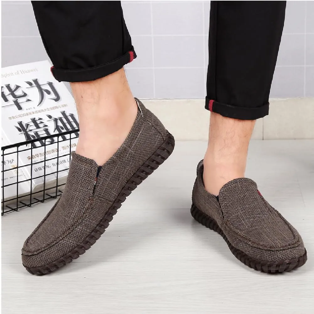 Mens Canvas Loafers Lightweight Breathable Walking Shoes Comfortable Non-Slip Driving Shoes Retro Casual Fashion