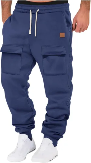 Men's Cargo Sweatpants with Multic Pockets Casual Athletic Tapered Jogger Pants Drawstring Hiking Sweat Pants Fleece