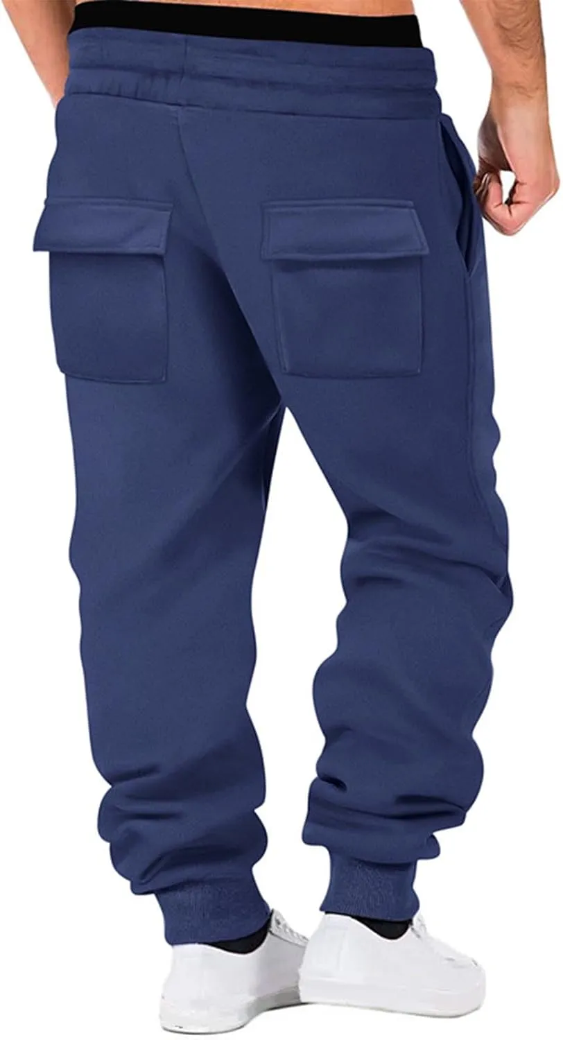 Men's Cargo Sweatpants with Multic Pockets Casual Athletic Tapered Jogger Pants Drawstring Hiking Sweat Pants Fleece