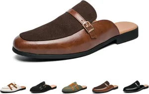 Mens Casual Mules and Half Backless Slip Ons Shoes, Suede Mules Clog Dress Sandals Backless Loafers for Men