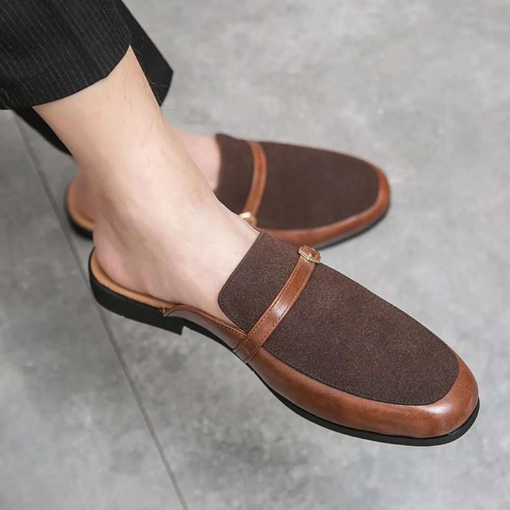 Mens Casual Mules and Half Backless Slip Ons Shoes, Suede Mules Clog Dress Sandals Backless Loafers for Men