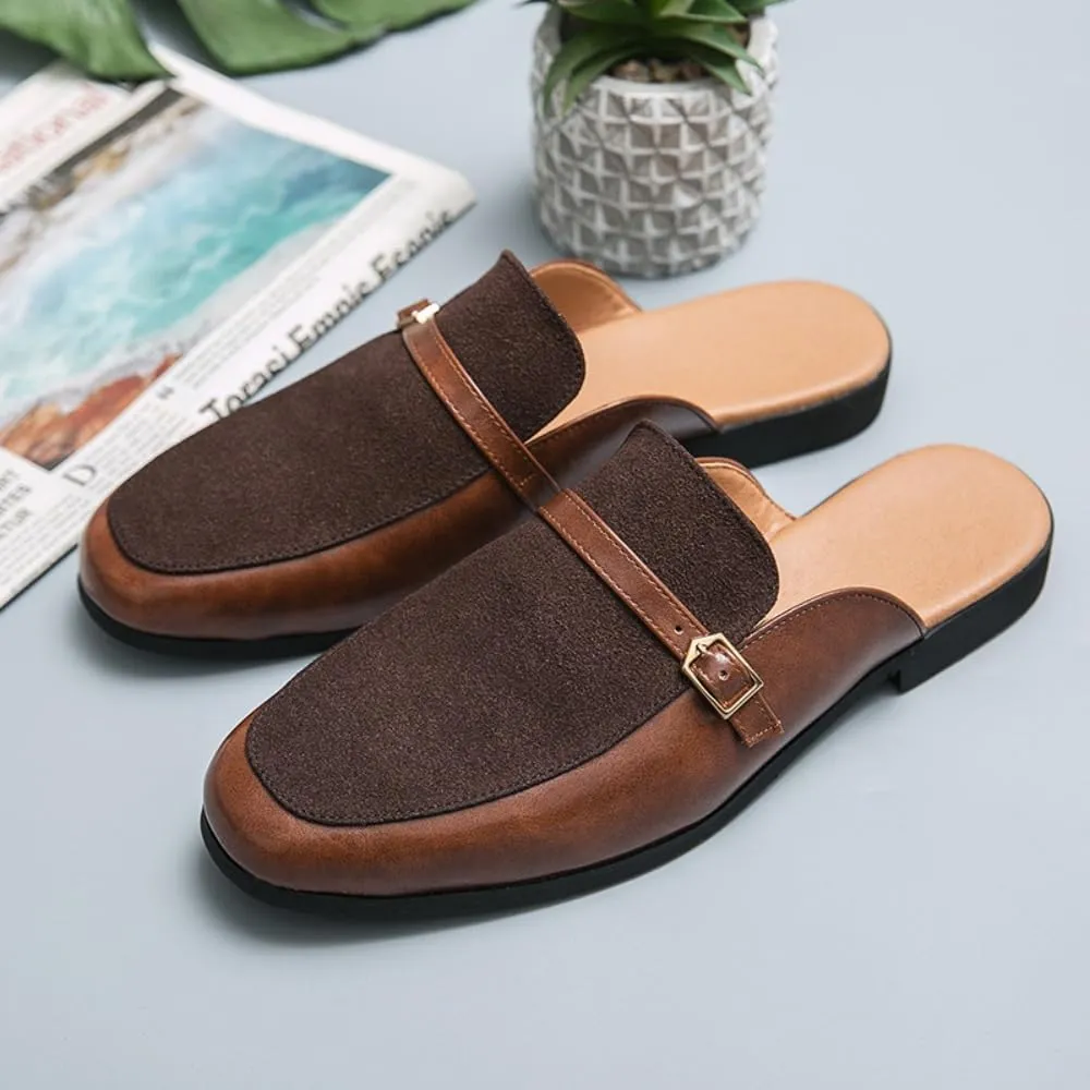 Mens Casual Mules and Half Backless Slip Ons Shoes, Suede Mules Clog Dress Sandals Backless Loafers for Men