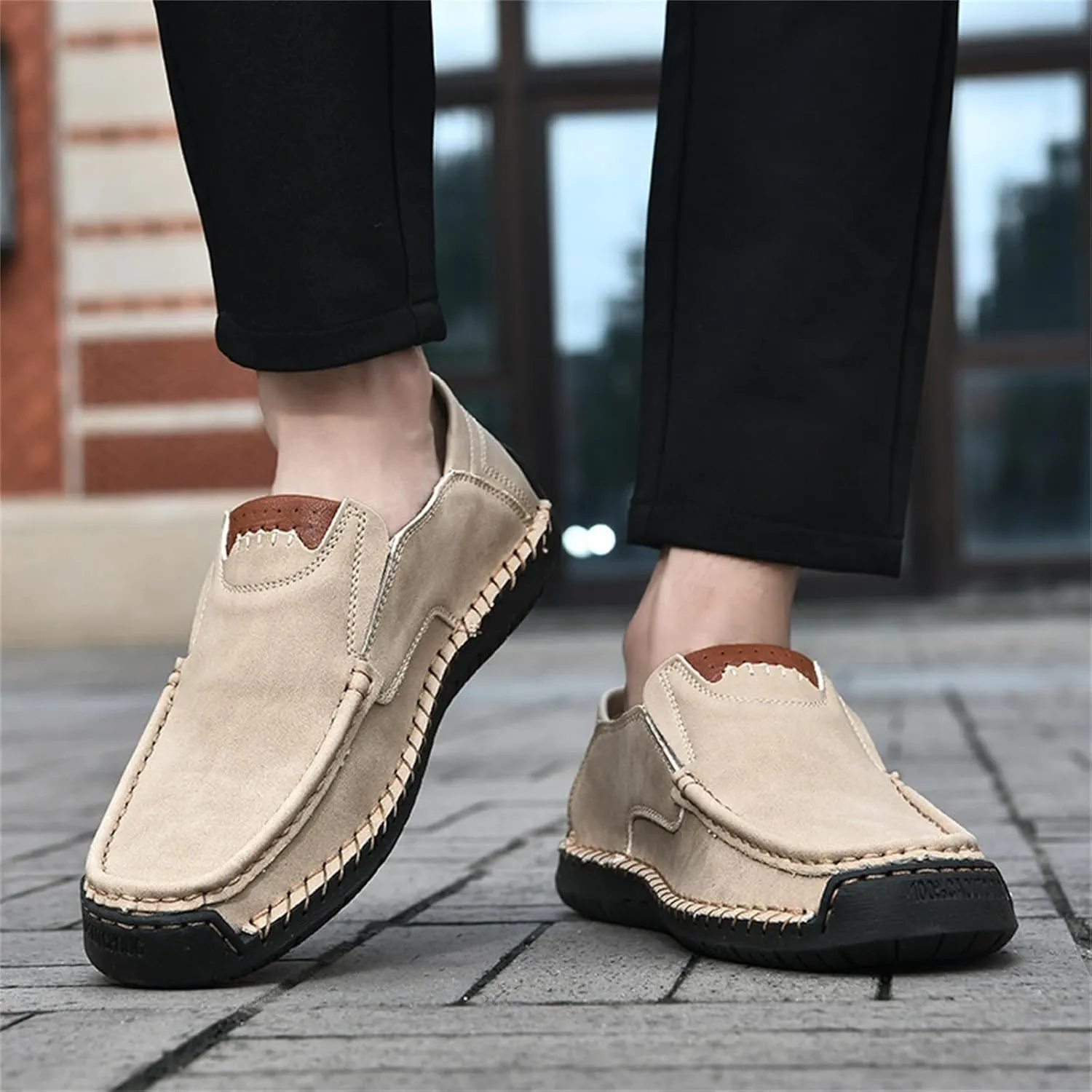 Men's Casual Shoes 2025 Breathable Comfy Flat Bottom Bussiness Casual Shoes for Work Slip on Non Slip Plus Size Leather Loafers for Men