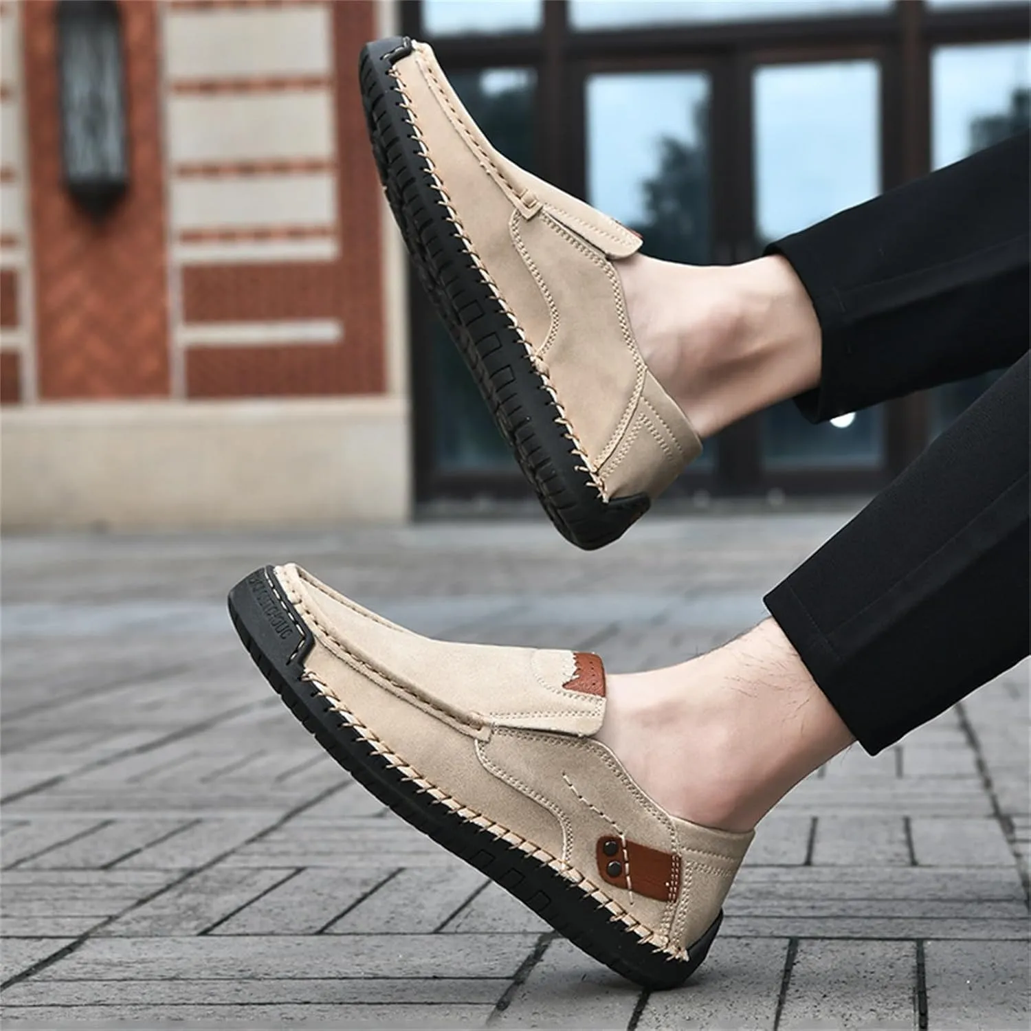Men's Casual Shoes 2025 Breathable Comfy Flat Bottom Bussiness Casual Shoes for Work Slip on Non Slip Plus Size Leather Loafers for Men