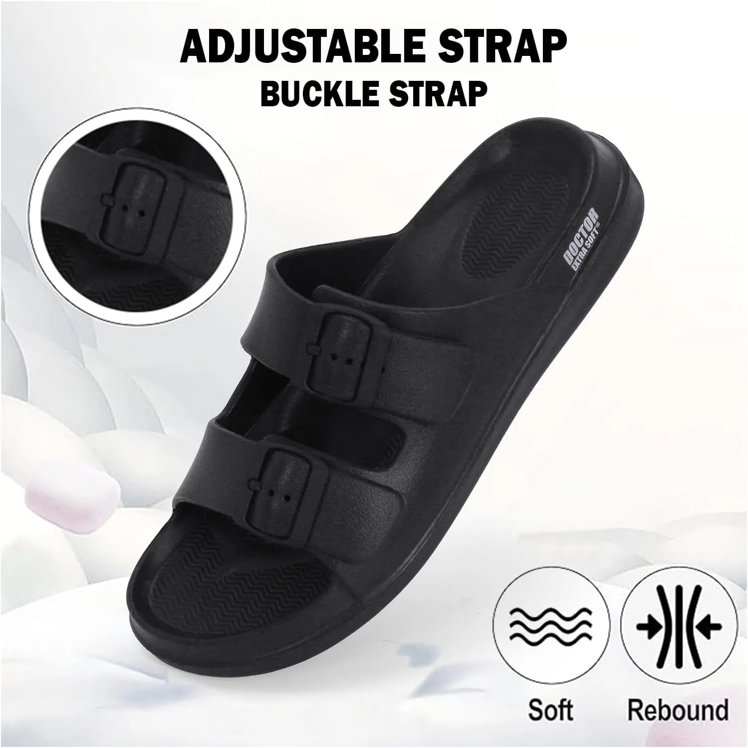 Men's Classic Cushion Sliders/Slippers with Adjustable Buckle Strap for Adult | Comfortable & LightWeight |Stylish & Anti-Skid| Waterproof & Everyday Flip Flops for Gents/Boys D-505