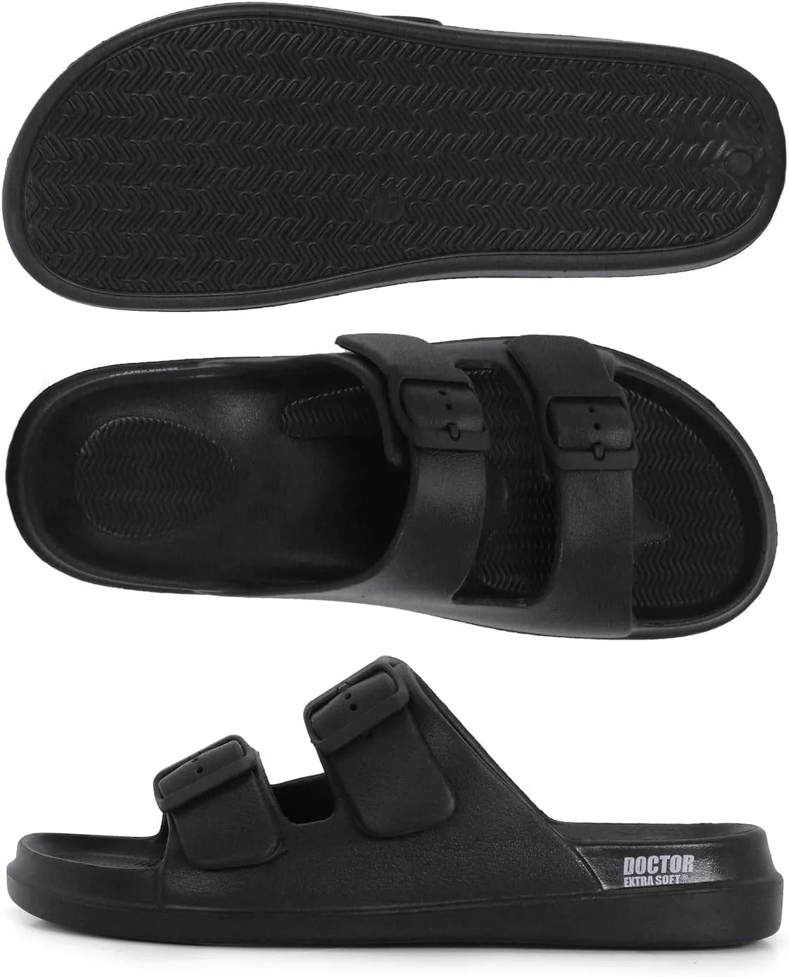 Men's Classic Cushion Sliders/Slippers with Adjustable Buckle Strap for Adult | Comfortable & LightWeight |Stylish & Anti-Skid| Waterproof & Everyday Flip Flops for Gents/Boys D-505