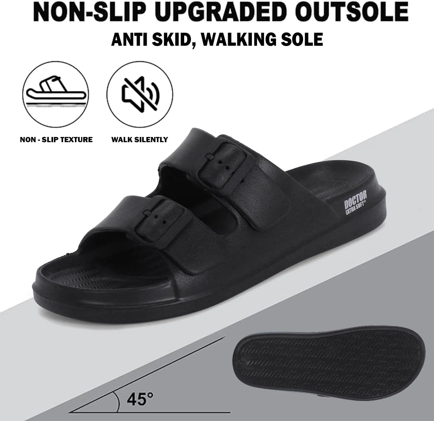 Men's Classic Cushion Sliders/Slippers with Adjustable Buckle Strap for Adult | Comfortable & LightWeight |Stylish & Anti-Skid| Waterproof & Everyday Flip Flops for Gents/Boys D-505
