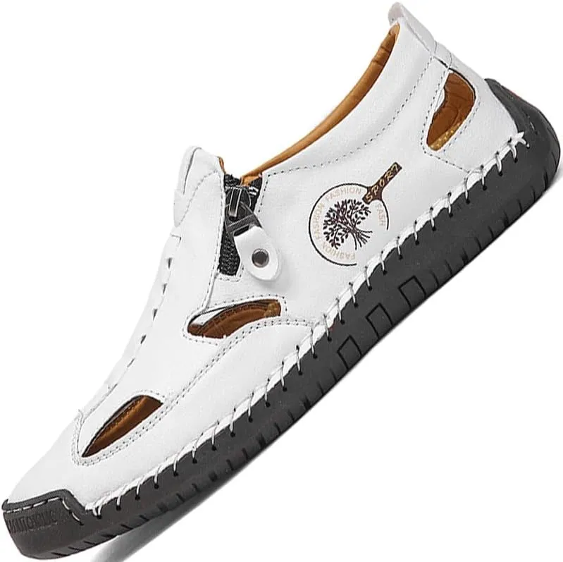 Men's Closed Toe Sandals For Men Leather Dress Mens Hiking Man White Blue Brown Black Size Summer Flip Flops Slippers Shoes Male Shoe Casual
