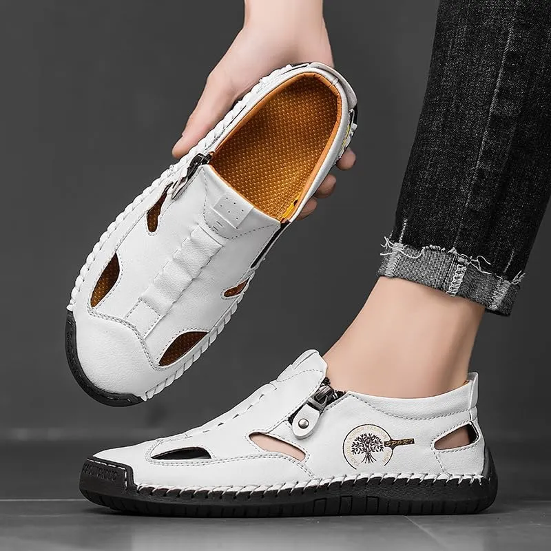 Men's Closed Toe Sandals For Men Leather Dress Mens Hiking Man White Blue Brown Black Size Summer Flip Flops Slippers Shoes Male Shoe Casual