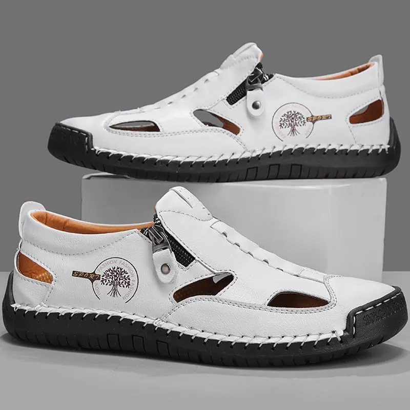 Men's Closed Toe Sandals For Men Leather Dress Mens Hiking Man White Blue Brown Black Size Summer Flip Flops Slippers Shoes Male Shoe Casual
