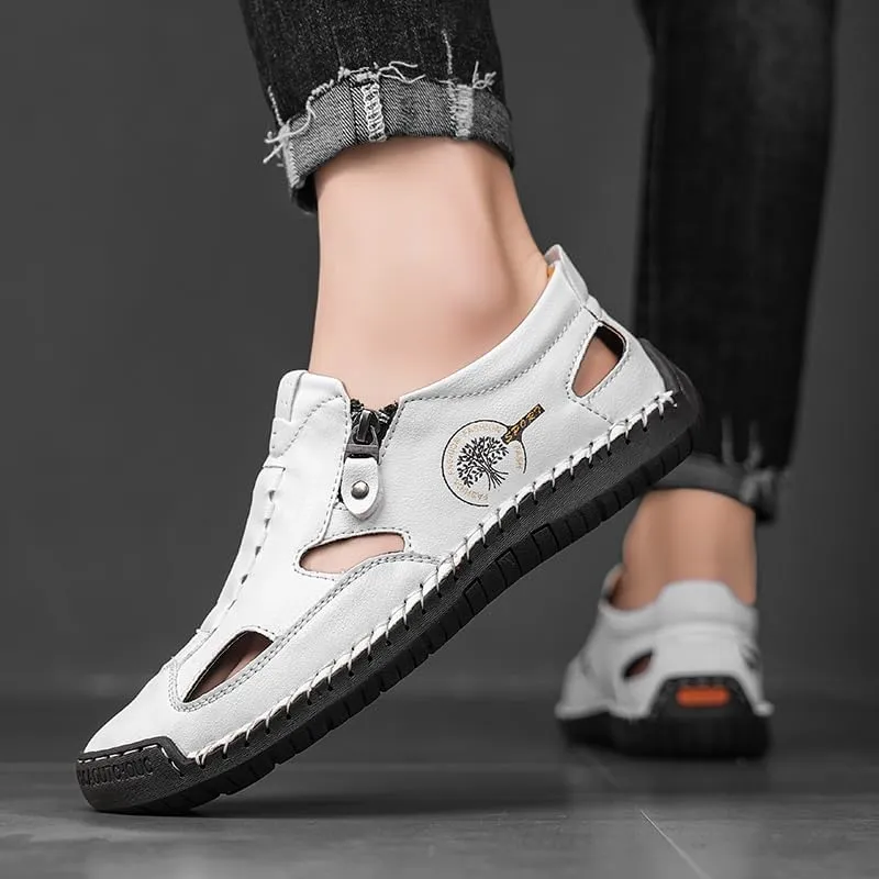 Men's Closed Toe Sandals For Men Leather Dress Mens Hiking Man White Blue Brown Black Size Summer Flip Flops Slippers Shoes Male Shoe Casual