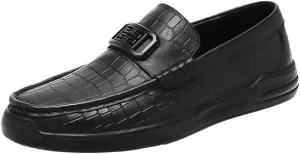 Men's Crocodile-Embossed Leather Loafers Fashion Square Toe Design Slip-Resistant Sole for Weddings and Special Occasions
