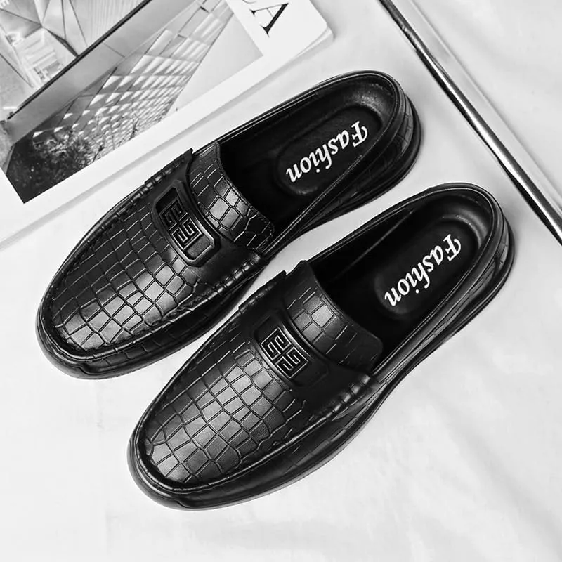 Men's Crocodile-Embossed Leather Loafers Fashion Square Toe Design Slip-Resistant Sole for Weddings and Special Occasions