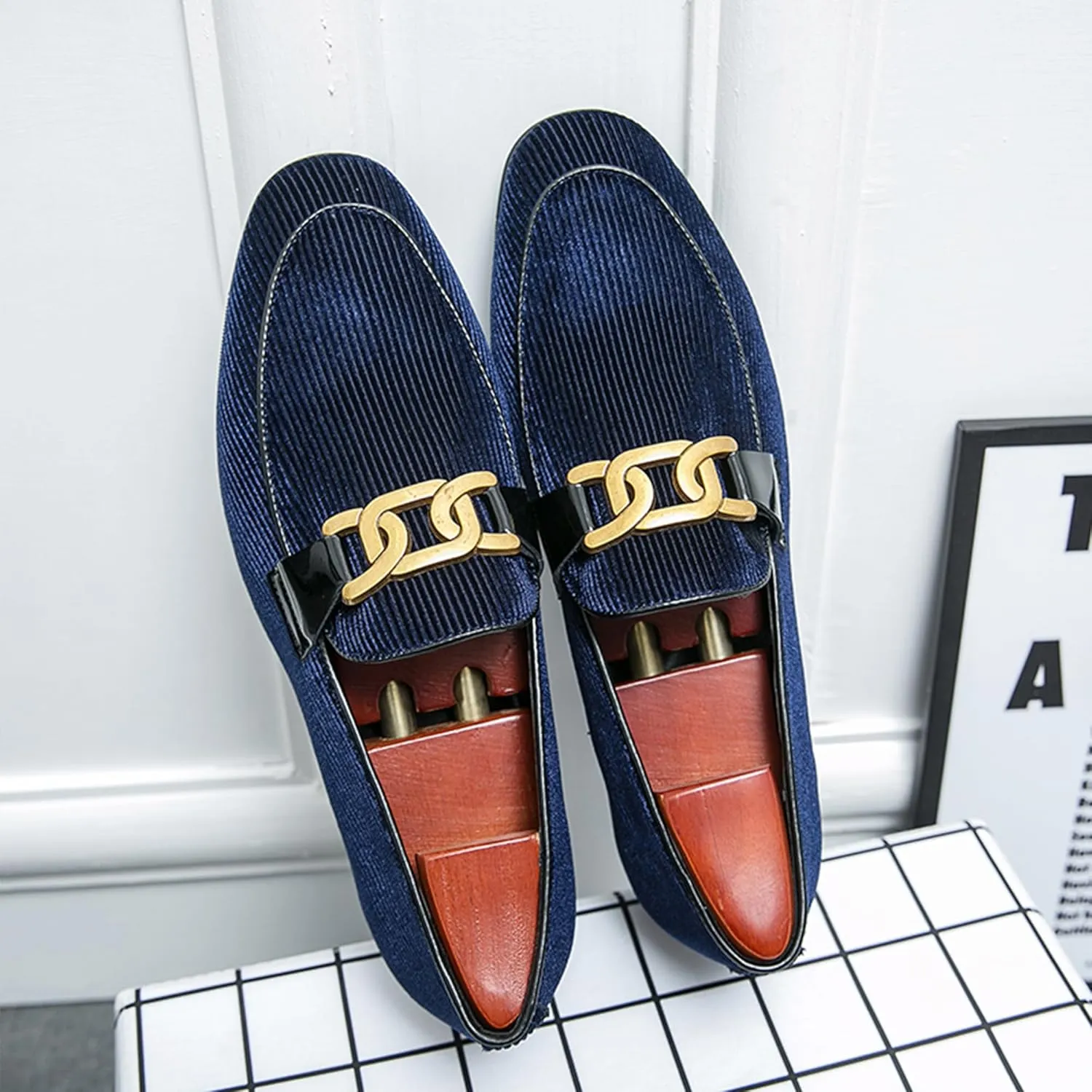 Mens Dress Shoes Velvet Loafers Double Monk Strap Vintage Fashion Slip-on Suede Loafers Non Slip Business Work Office Dress Shoes