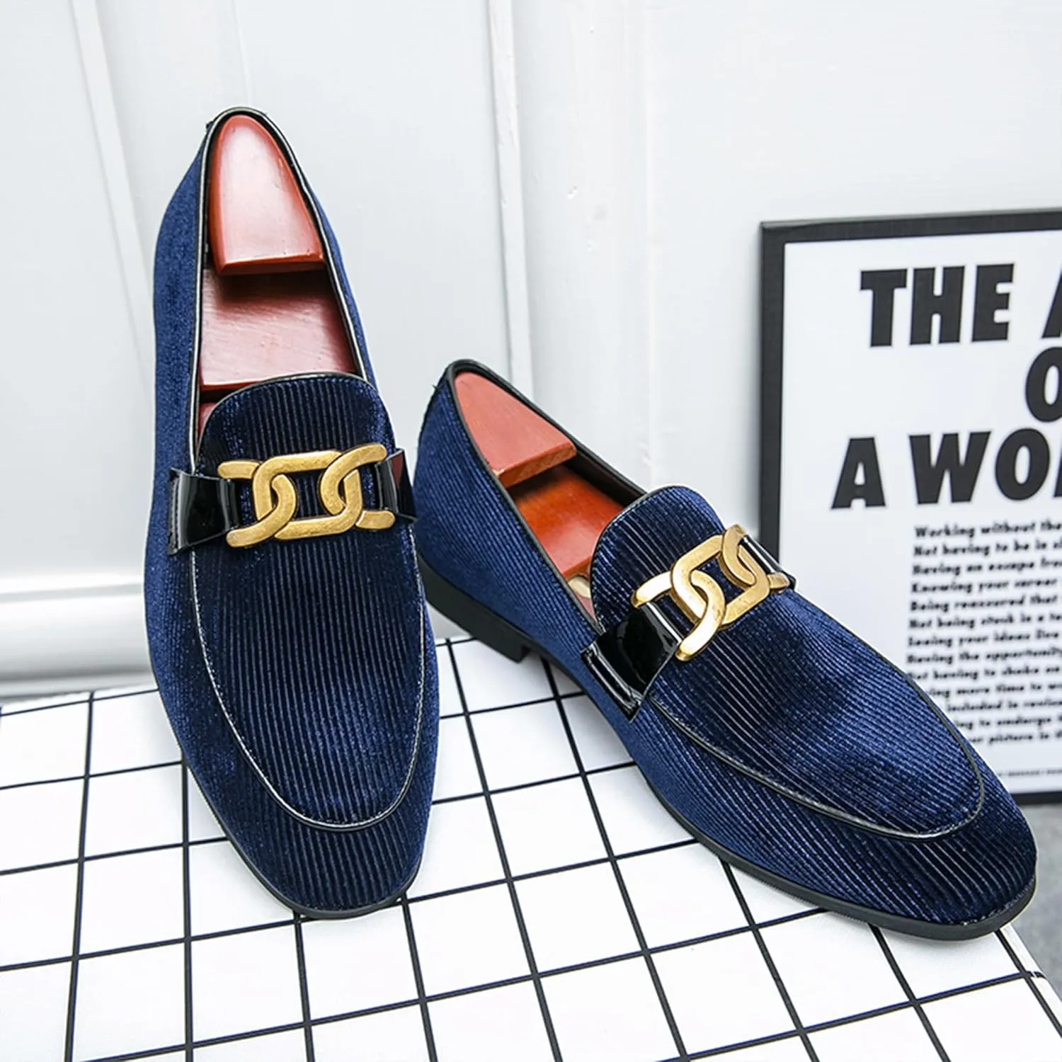 Mens Dress Shoes Velvet Loafers Double Monk Strap Vintage Fashion Slip-on Suede Loafers Non Slip Business Work Office Dress Shoes