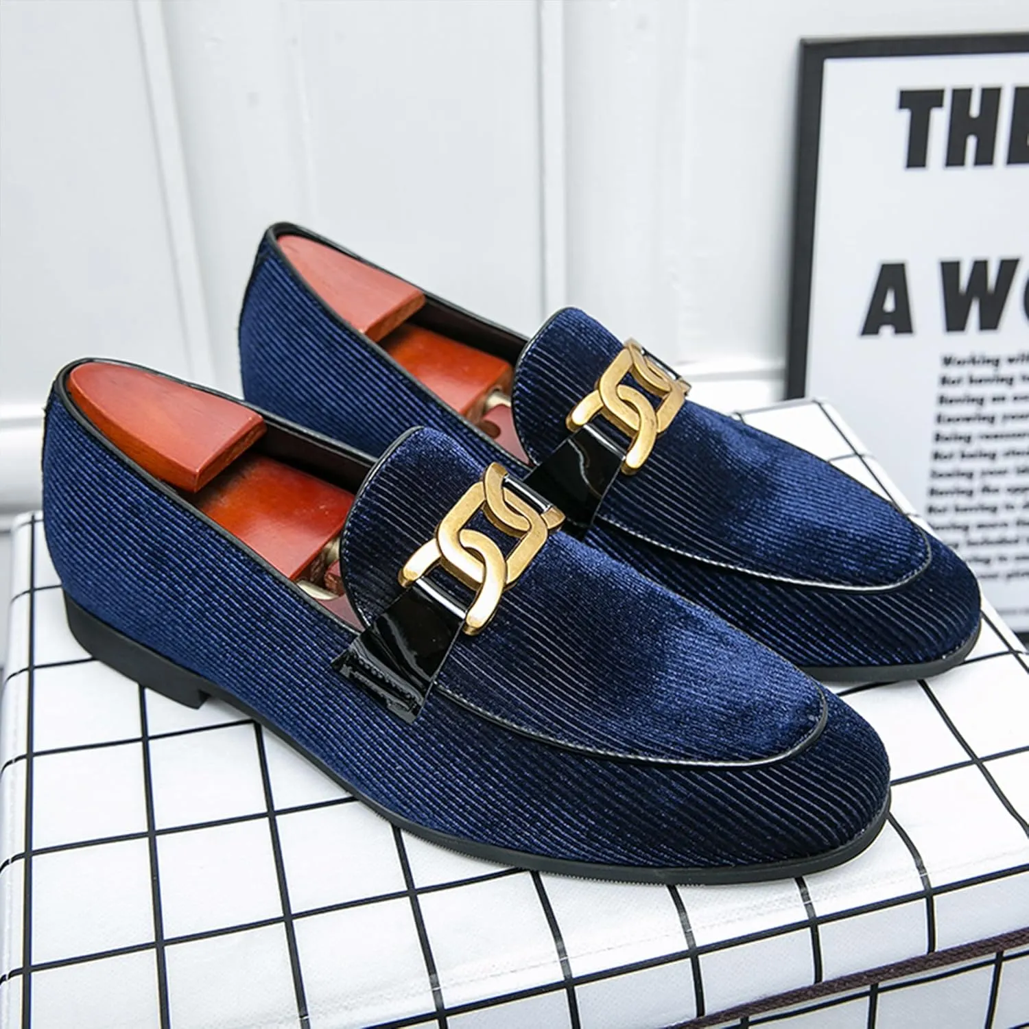 Mens Dress Shoes Velvet Loafers Double Monk Strap Vintage Fashion Slip-on Suede Loafers Non Slip Business Work Office Dress Shoes