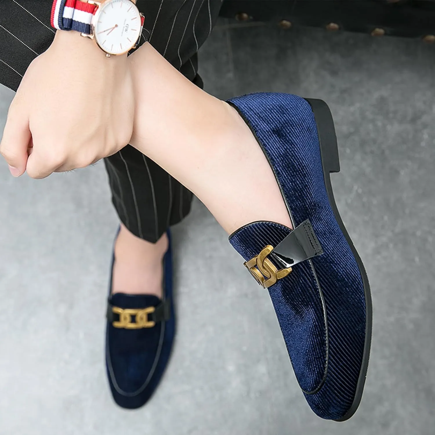 Mens Dress Shoes Velvet Loafers Double Monk Strap Vintage Fashion Slip-on Suede Loafers Non Slip Business Work Office Dress Shoes