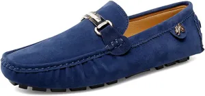 Men's Driving Loafers Black Slip-On with Suede Buckle Detail Moccasins