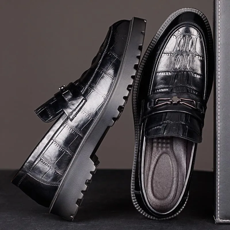 Men's Fashion Crocodile Pattern Dress Shoes Slip-On Loafers Formal Business Casual Moccasins Driving Leather Shoes