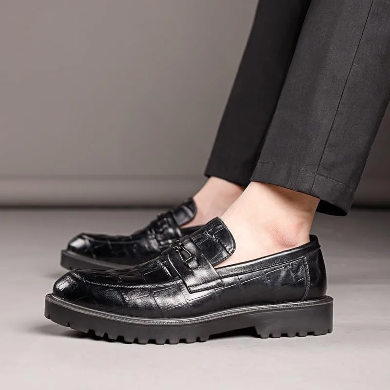 Men's Fashion Crocodile Pattern Dress Shoes Slip-On Loafers Formal Business Casual Moccasins Driving Leather Shoes