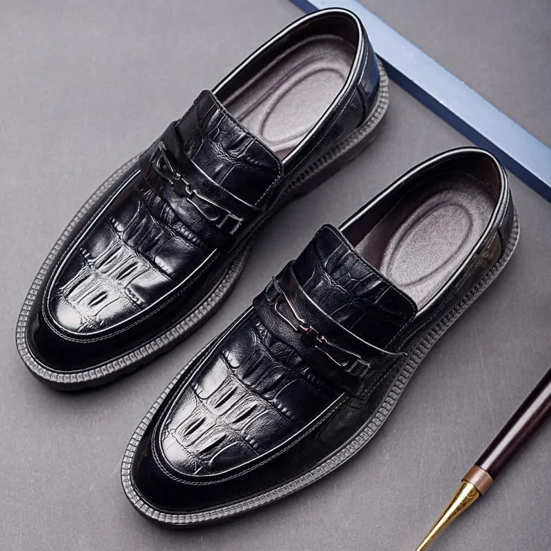 Men's Fashion Crocodile Pattern Dress Shoes Slip-On Loafers Formal Business Casual Moccasins Driving Leather Shoes