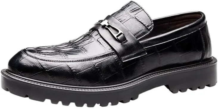Men's Fashion Crocodile Pattern Dress Shoes Slip-On Loafers Formal Business Casual Moccasins Driving Leather Shoes