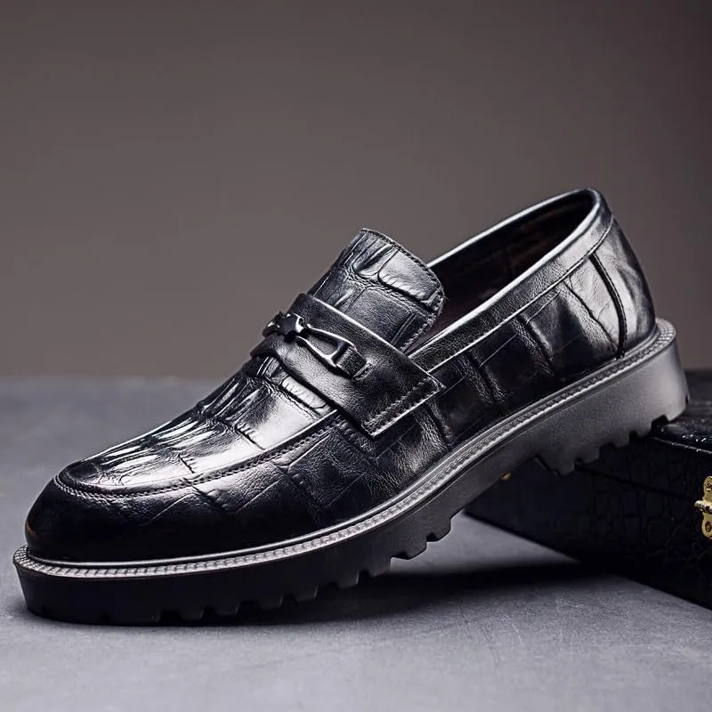 Men's Fashion Crocodile Pattern Dress Shoes Slip-On Loafers Formal Business Casual Moccasins Driving Leather Shoes