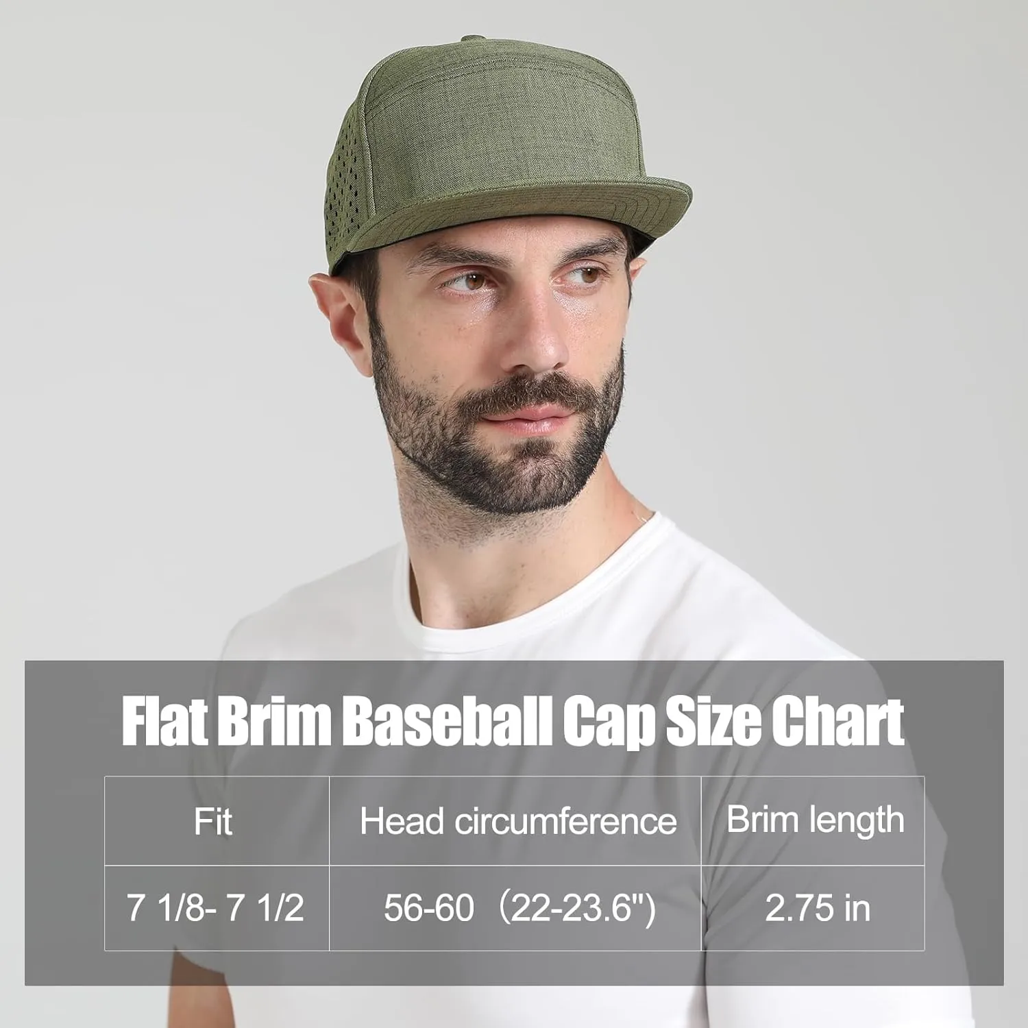 Men's Flat Brim Baseball Cap Adjustable Performance Snapback Trucker Hat Laser Perforated Cap 6 Panel Blank Hats