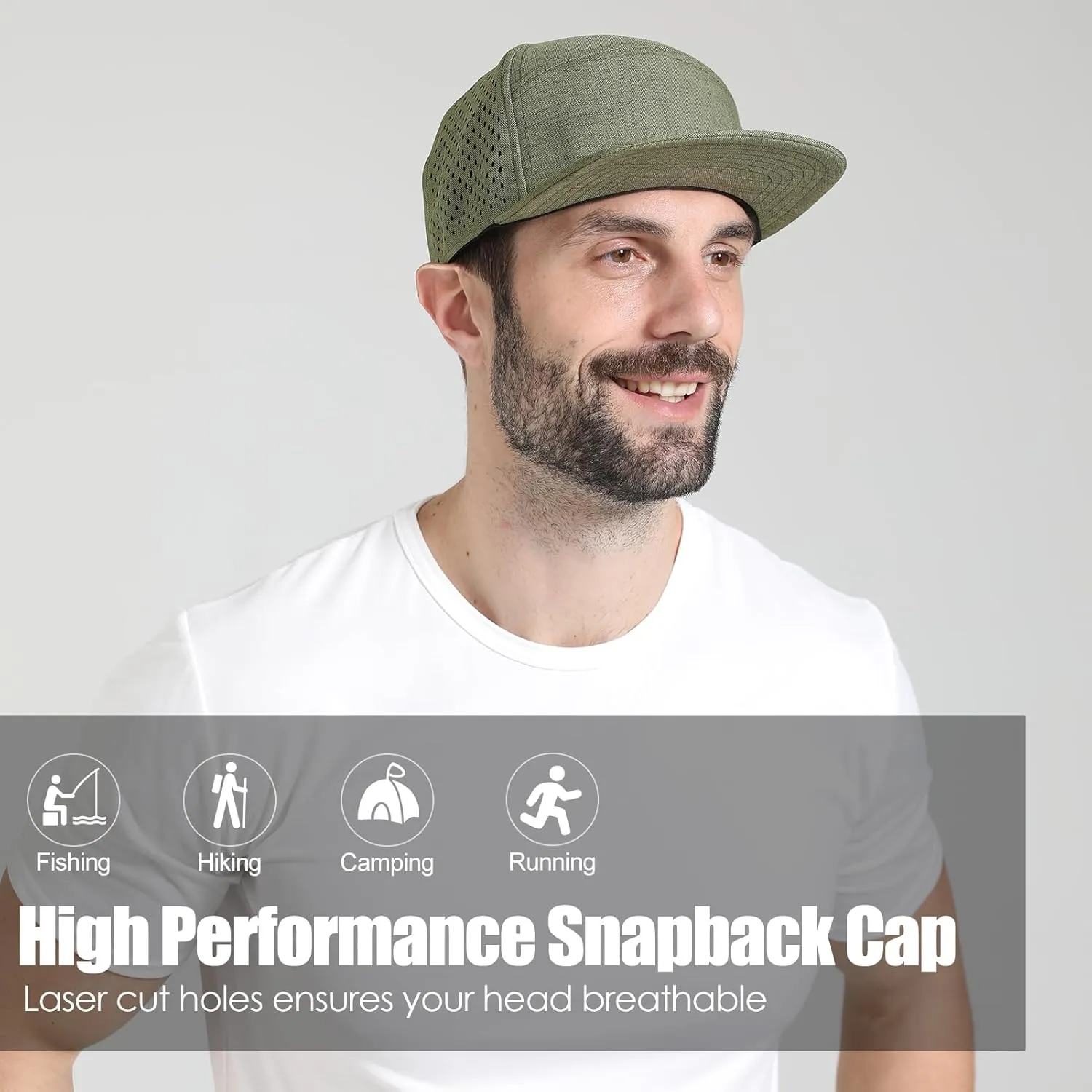 Men's Flat Brim Baseball Cap Adjustable Performance Snapback Trucker Hat Laser Perforated Cap 6 Panel Blank Hats