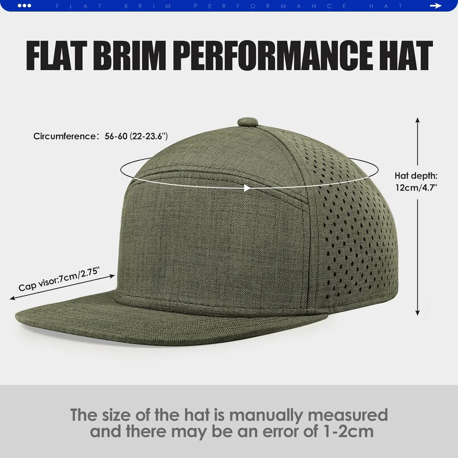 Men's Flat Brim Baseball Cap Adjustable Performance Snapback Trucker Hat Laser Perforated Cap 6 Panel Blank Hats