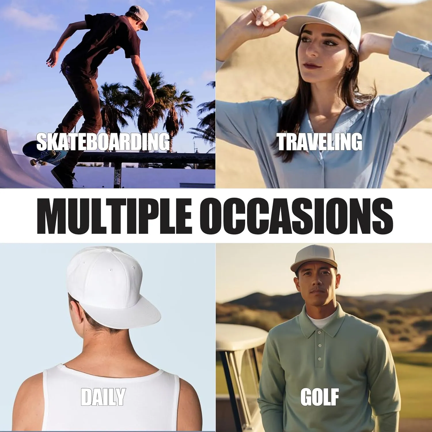 Men's Flat Brim Baseball Cap Adjustable Performance Snapback Trucker Hat Laser Perforated Cap 6 Panel Blank Hats