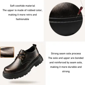 Men's Leather Chunky Platform Monk Buckle Penny Loafers Retro Round Head Comfortable Lug Sole Non-Slip One-Step Business Wedding Party Formal Shoes