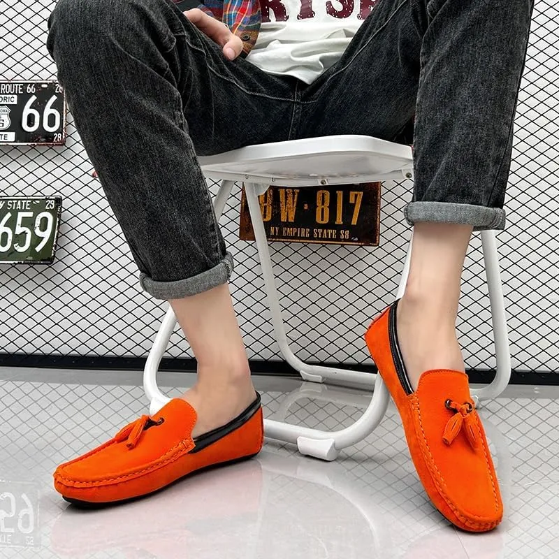 Mens Loafers Round Toe Vegan Suede Leather Driving Loafers with Tassel Anti-Slip Comfortable Flexible Prom Wedding Slip-ons